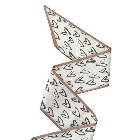 Slim Scarf Heart Print 34in White Brown Sketched Hearts Cute Style Neutral No68 - Picture 3 of 9
